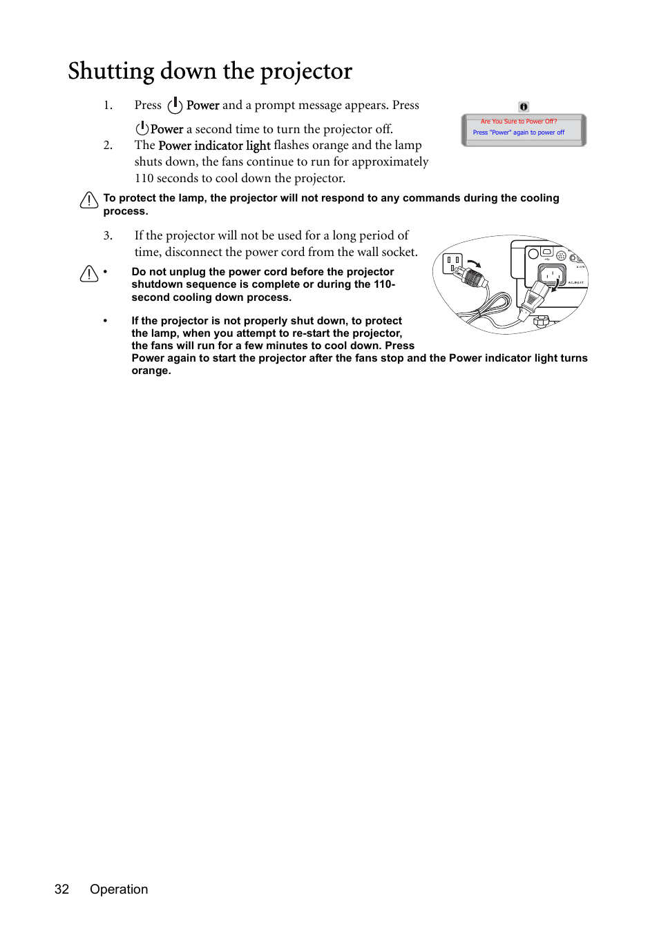 Shutting down the projector | BenQ MP510 User Manual | Page 32 / 51