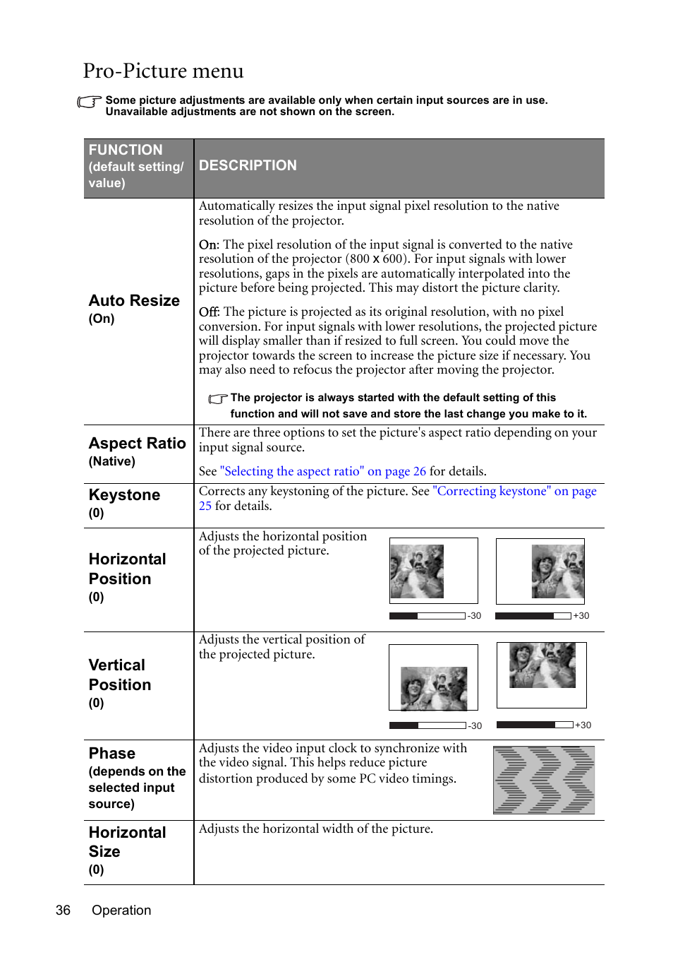 Pro-picture menu | BenQ MP510 User Manual | Page 36 / 51