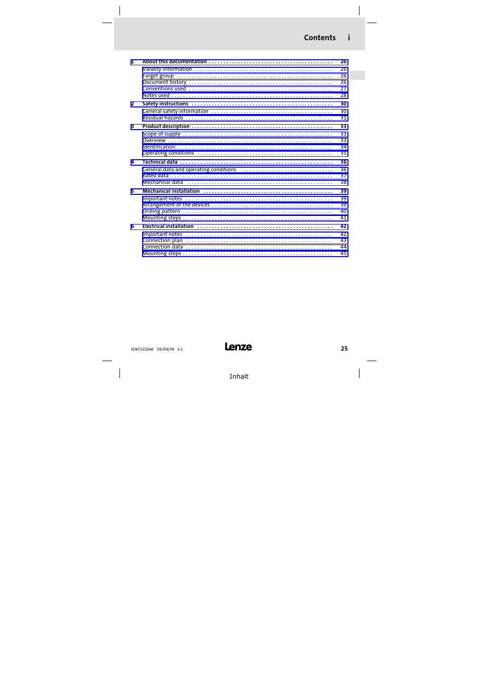 Contents i | Lenze ECSZZxxxxxx User Manual | Page 25 / 68