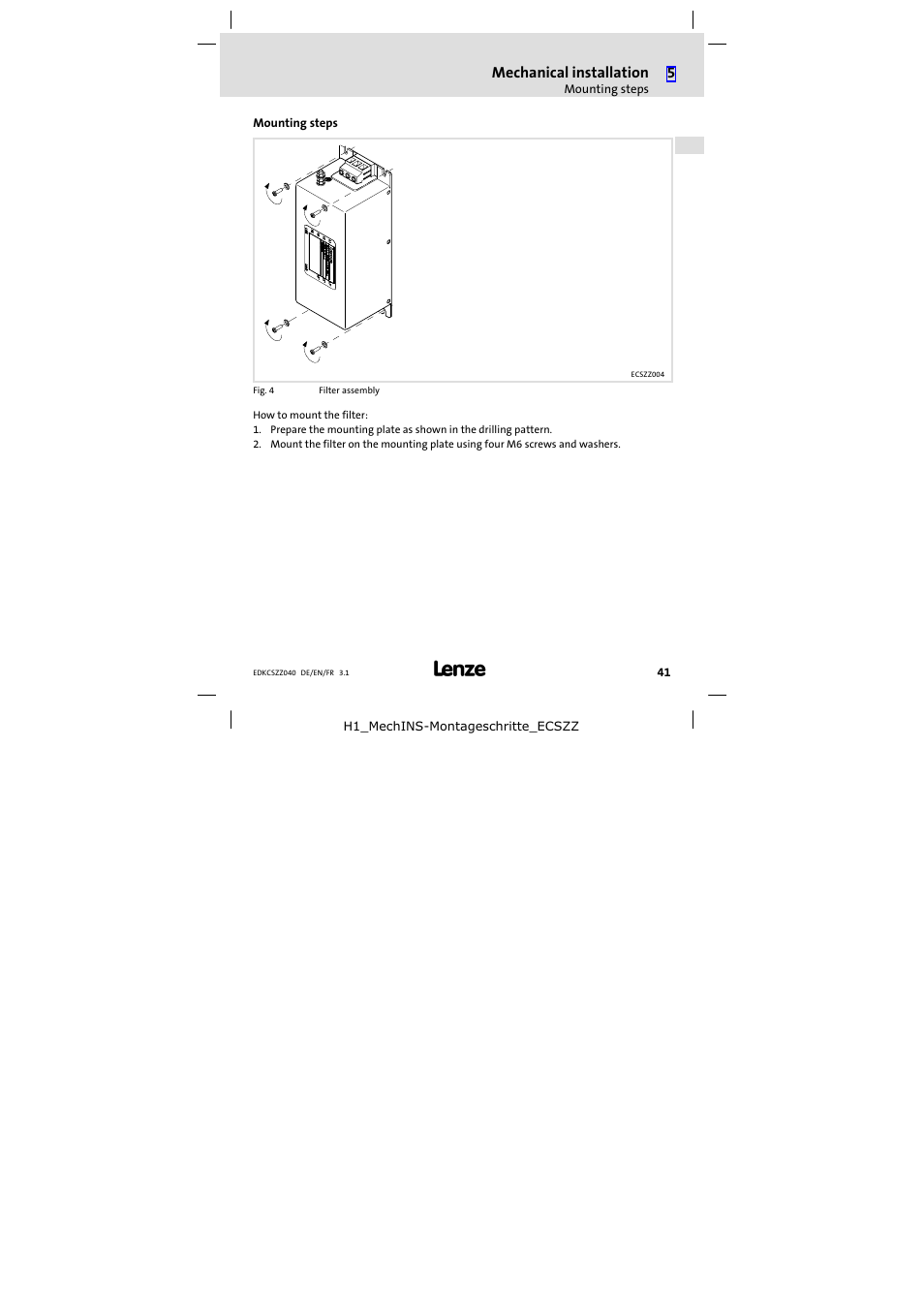 Mounting steps | Lenze ECSZZxxxxxx User Manual | Page 41 / 68