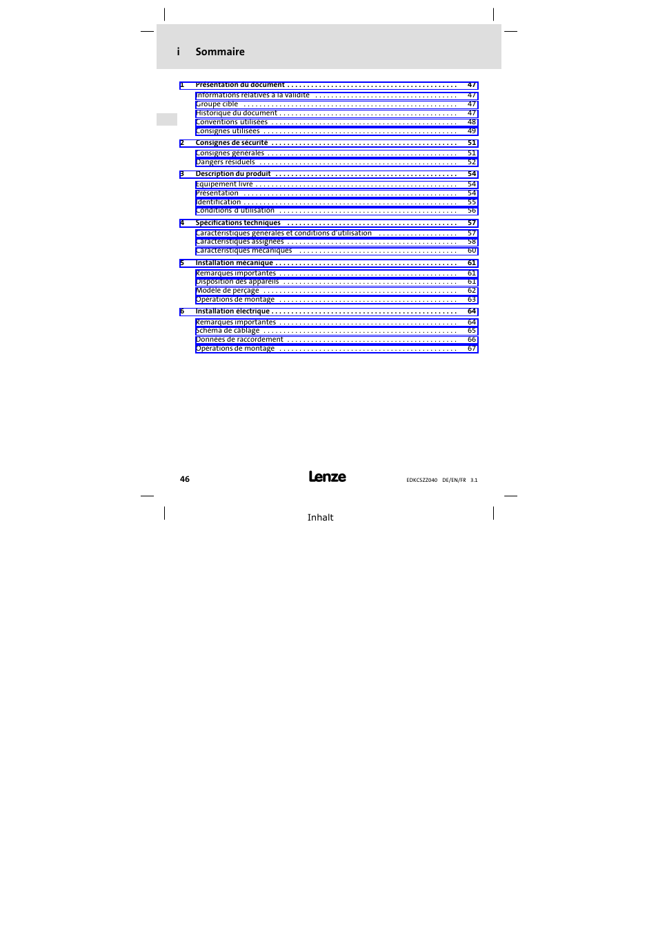 Isommaire | Lenze ECSZZxxxxxx User Manual | Page 46 / 68