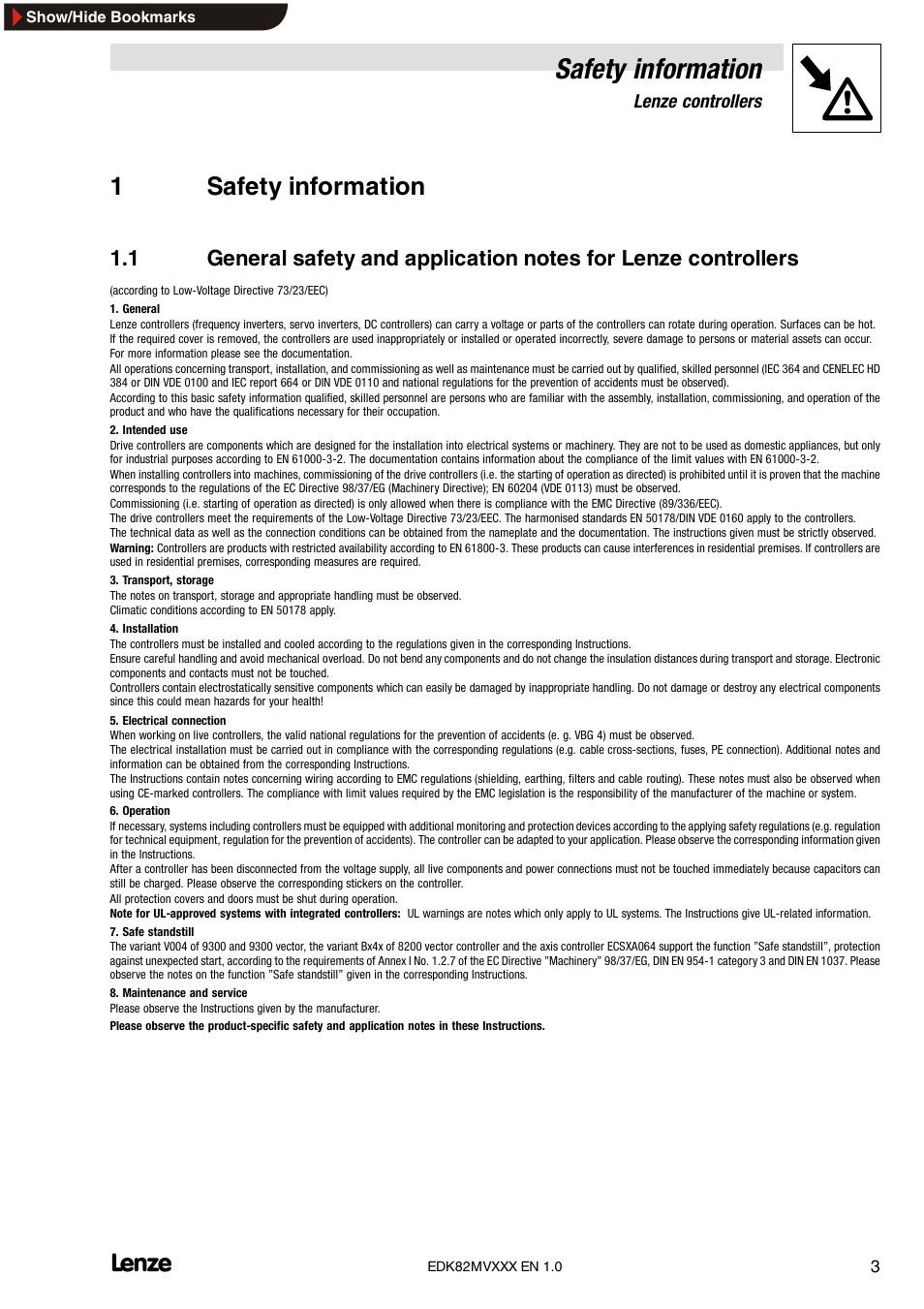 1 safety information, Safety information, 1safety information | Lenze EDK82MVXXX User Manual | Page 3 / 16