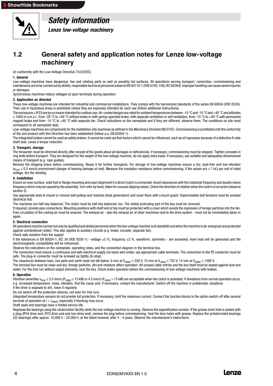 Safety information, Lenze low-voltage machinery | Lenze EDK82MVXXX User Manual | Page 4 / 16