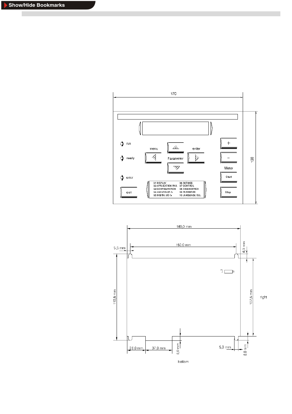 3 installation drawing for control unit, Installation drawing for control unit | Lenze EDB9300UES User Manual | Page 66 / 175
