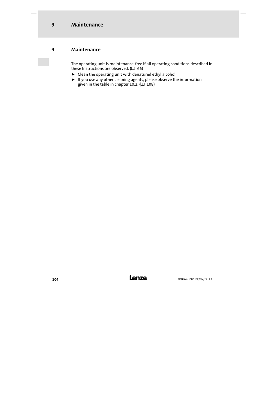 Maintenance | Lenze EPM−H606 User Manual | Page 104 / 170