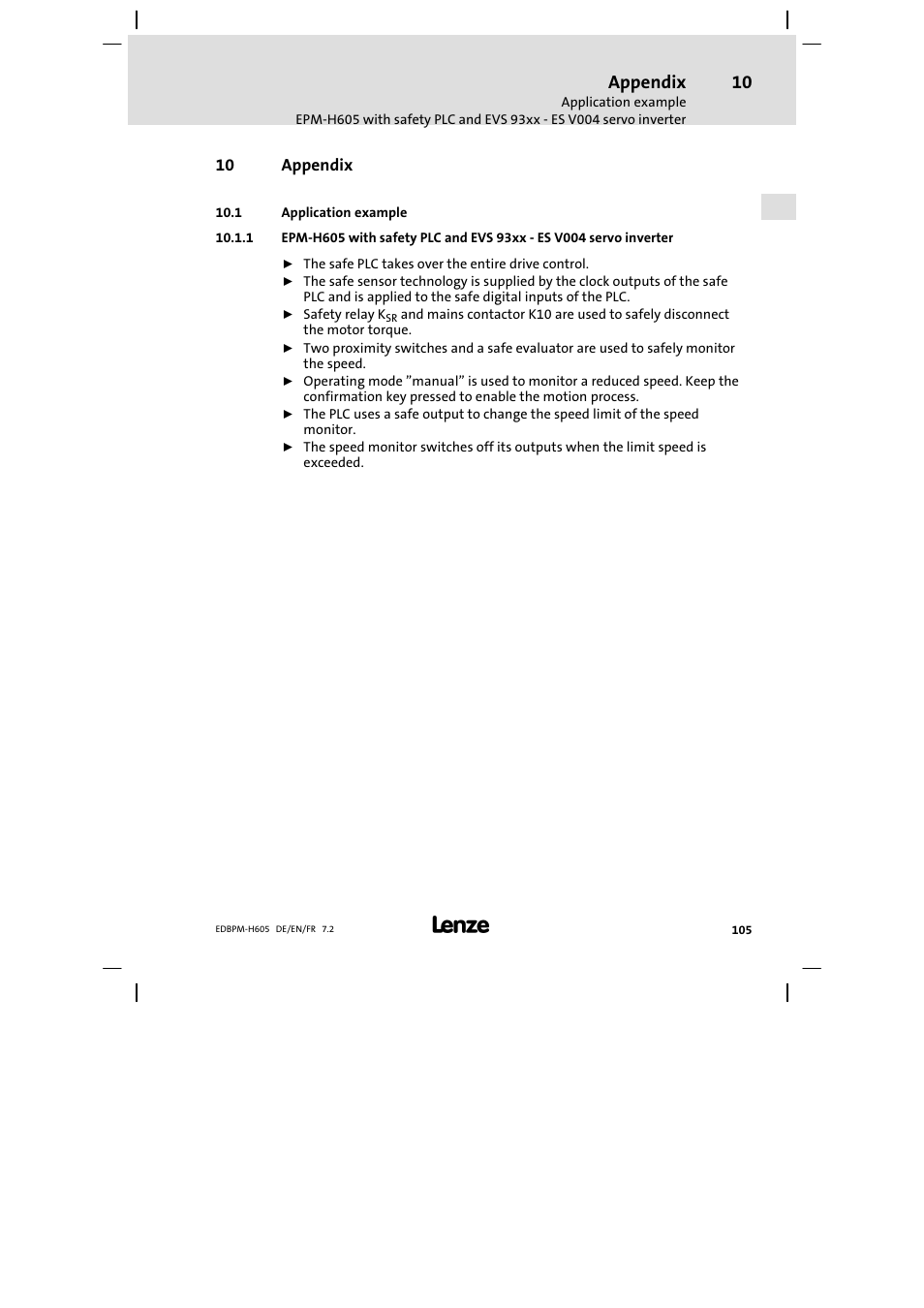 Appendix, Application example | Lenze EPM−H606 User Manual | Page 105 / 170