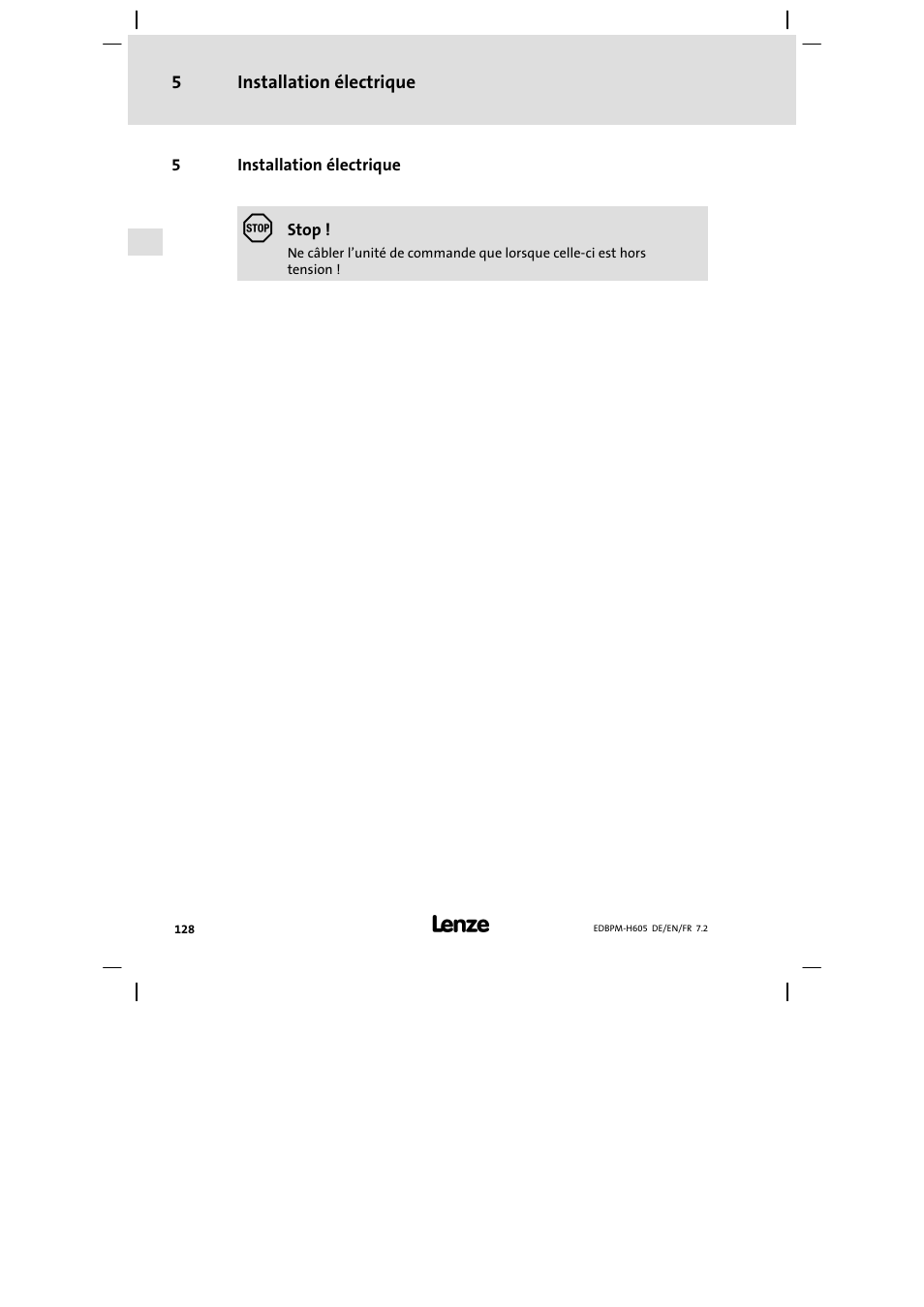 Installation électrique | Lenze EPM−H606 User Manual | Page 128 / 170
