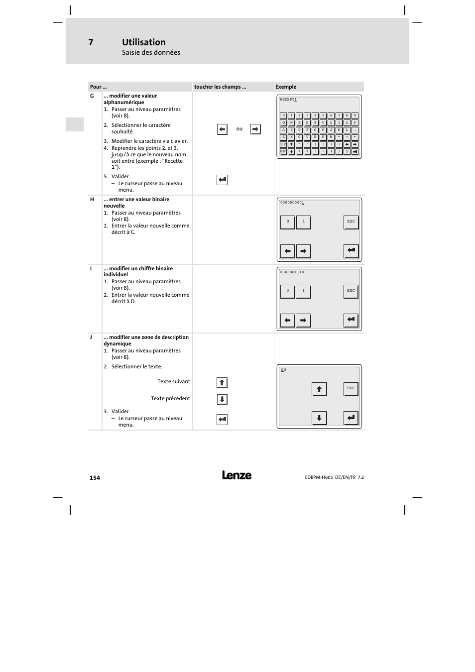 Utilisation, Saisie des données | Lenze EPM−H606 User Manual | Page 154 / 170