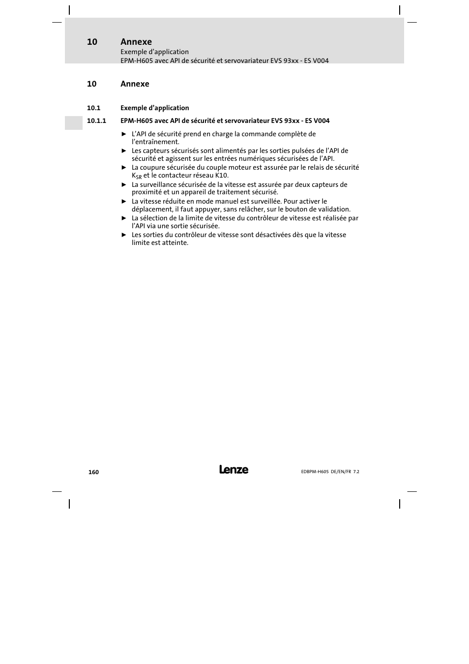 Annexe, Exemple d'application, Exemple d’application | Lenze EPM−H606 User Manual | Page 160 / 170