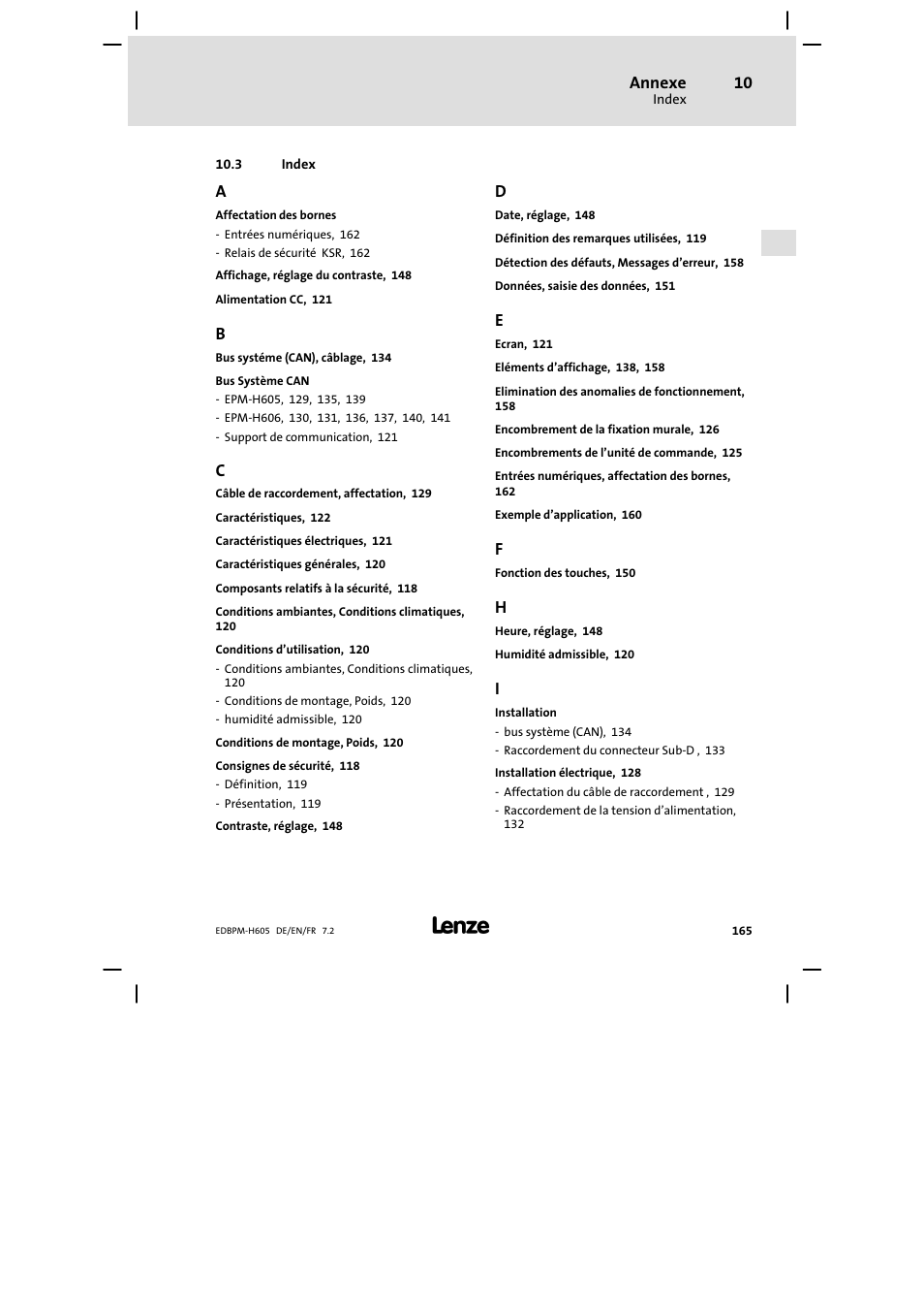 Index, Annexe | Lenze EPM−H606 User Manual | Page 165 / 170