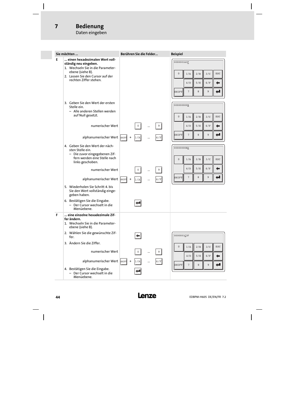 Bedienung, Daten eingeben | Lenze EPM−H606 User Manual | Page 44 / 170