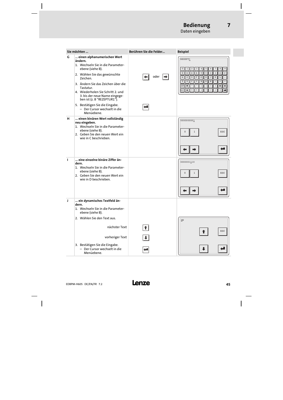 Bedienung, Daten eingeben | Lenze EPM−H606 User Manual | Page 45 / 170