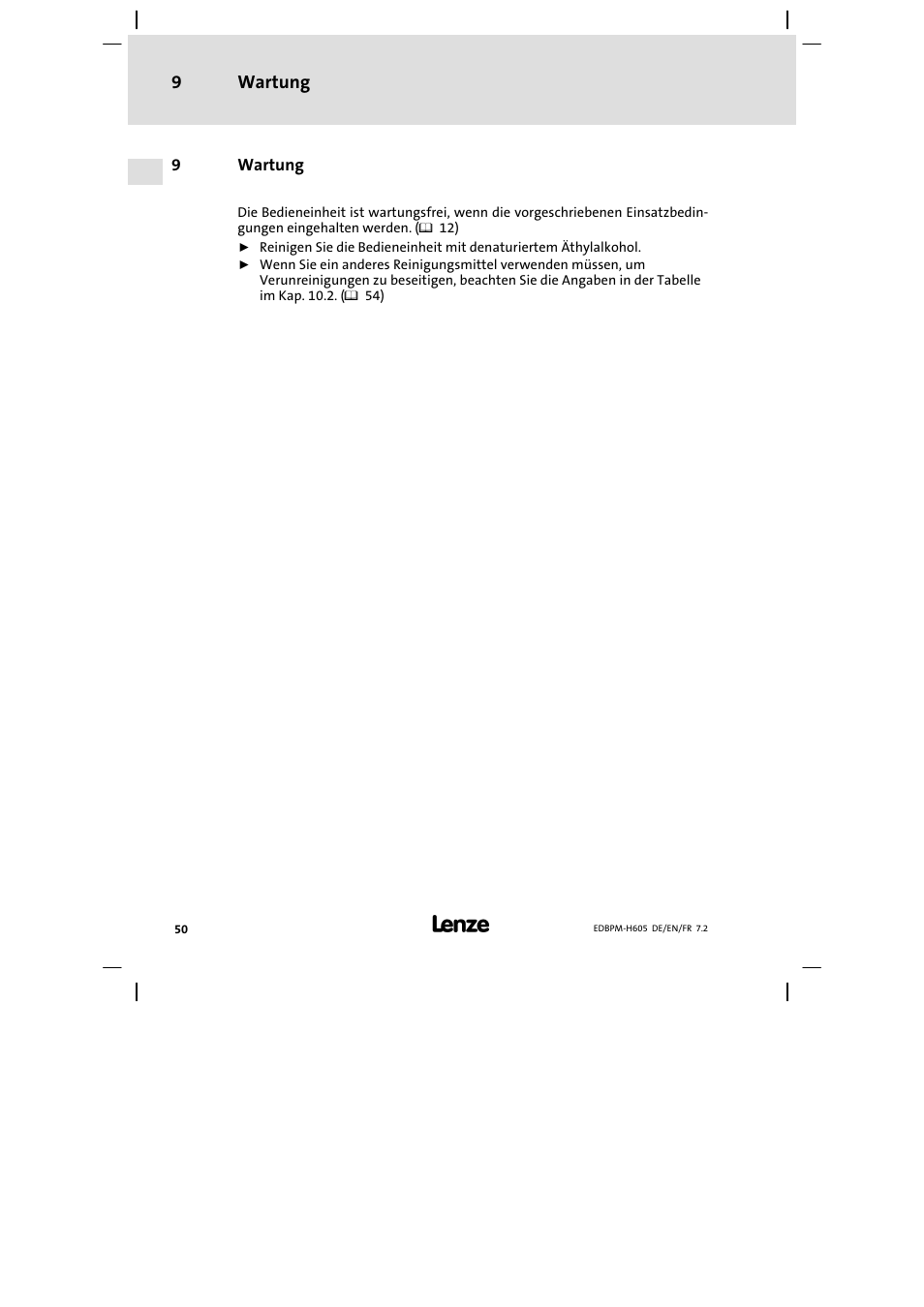 Wartung | Lenze EPM−H606 User Manual | Page 50 / 170