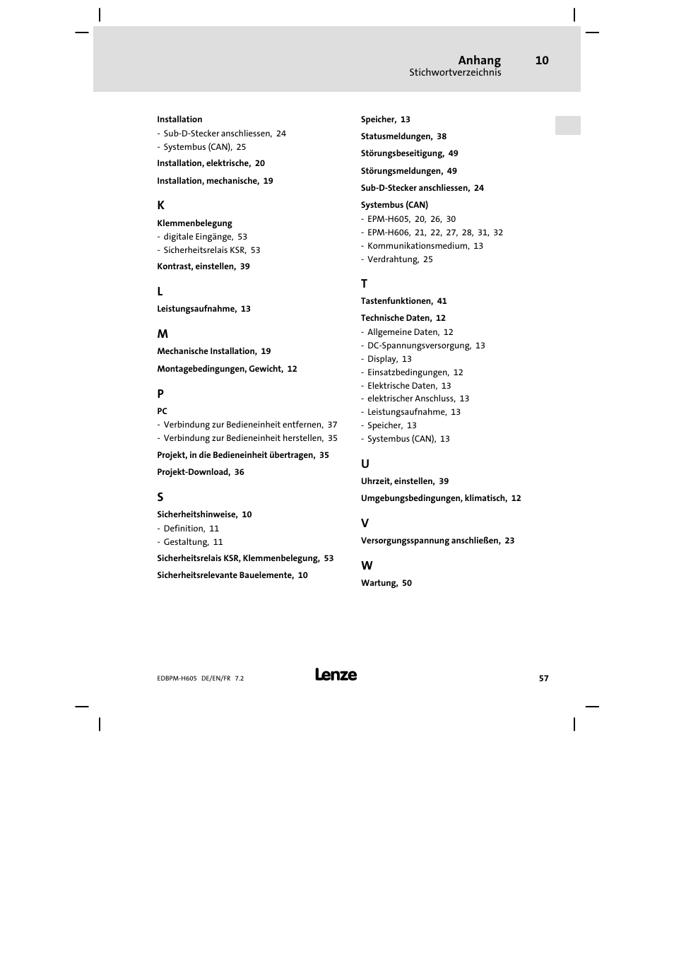 Lenze EPM−H606 User Manual | Page 57 / 170