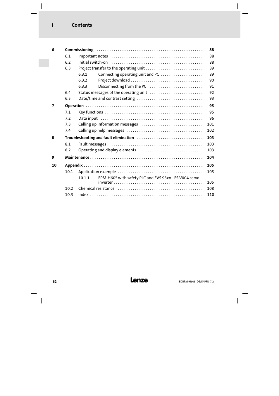 Lenze EPM−H606 User Manual | Page 62 / 170