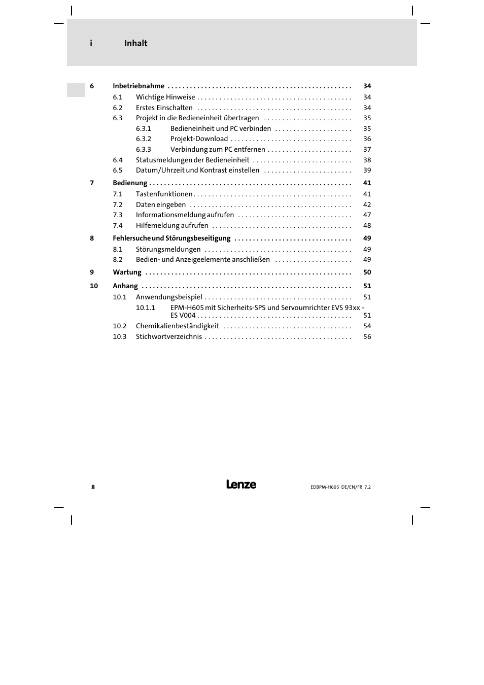 Lenze EPM−H606 User Manual | Page 8 / 170