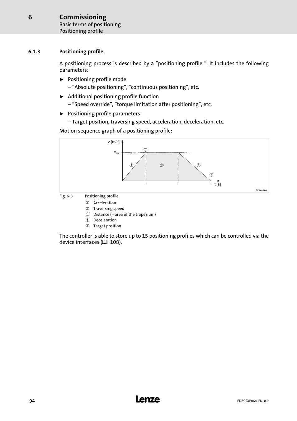 3 positioning profile, Positioning profile, Commissioning | Lenze ECSCPxxx User Manual | Page 94 / 455