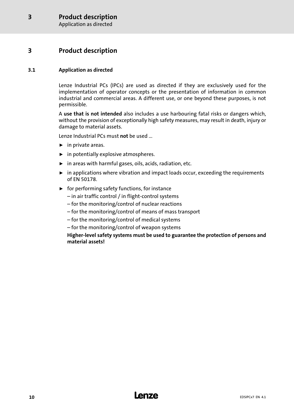 Product description, Application as directed, 3product description | Lenze IPC Industrial PC System User Manual | Page 10 / 34