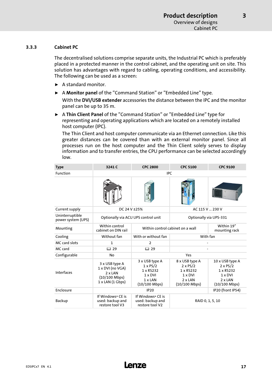 Cabinet pc, Product description | Lenze IPC Industrial PC System User Manual | Page 17 / 34