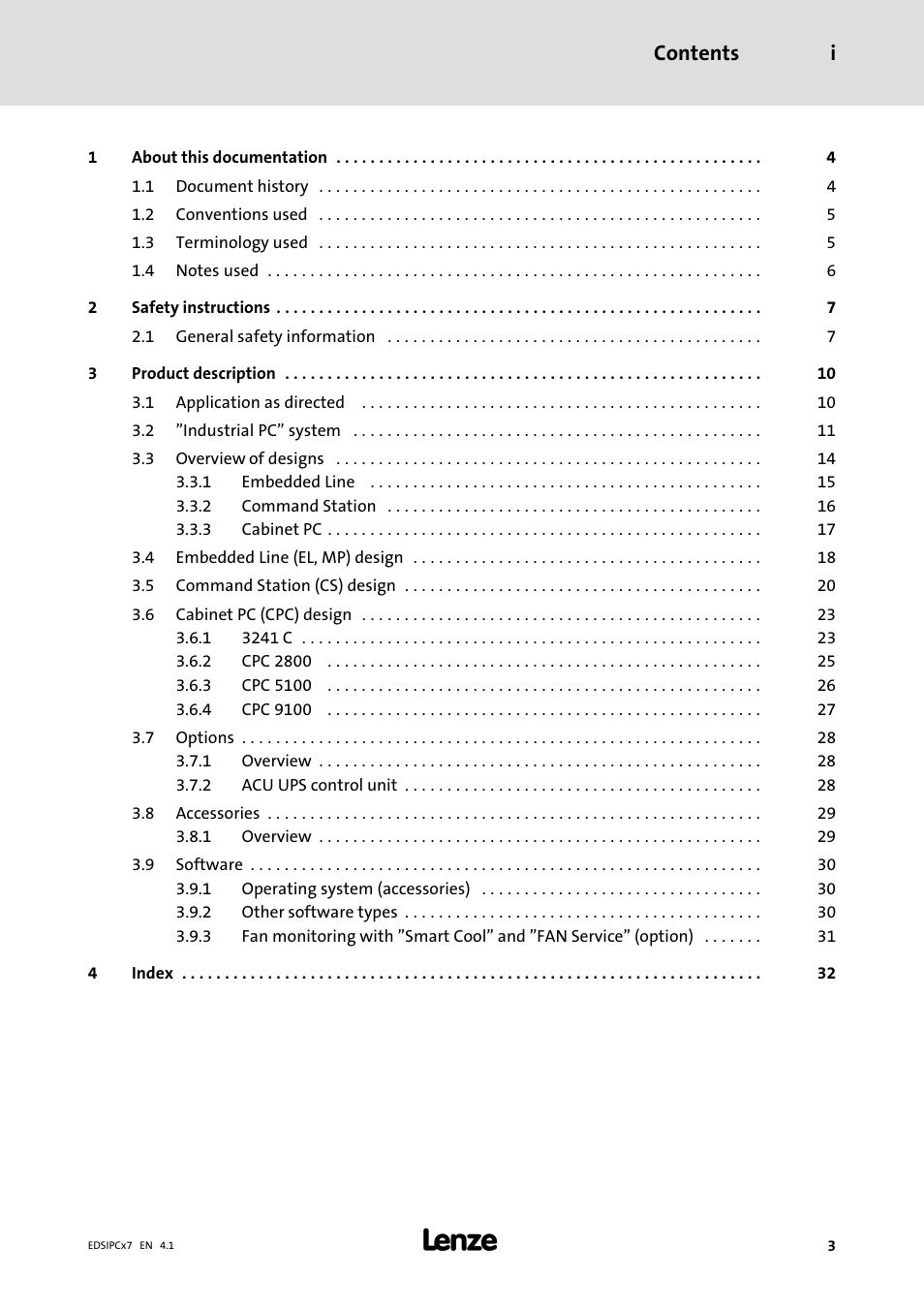 Contents i | Lenze IPC Industrial PC System User Manual | Page 3 / 34