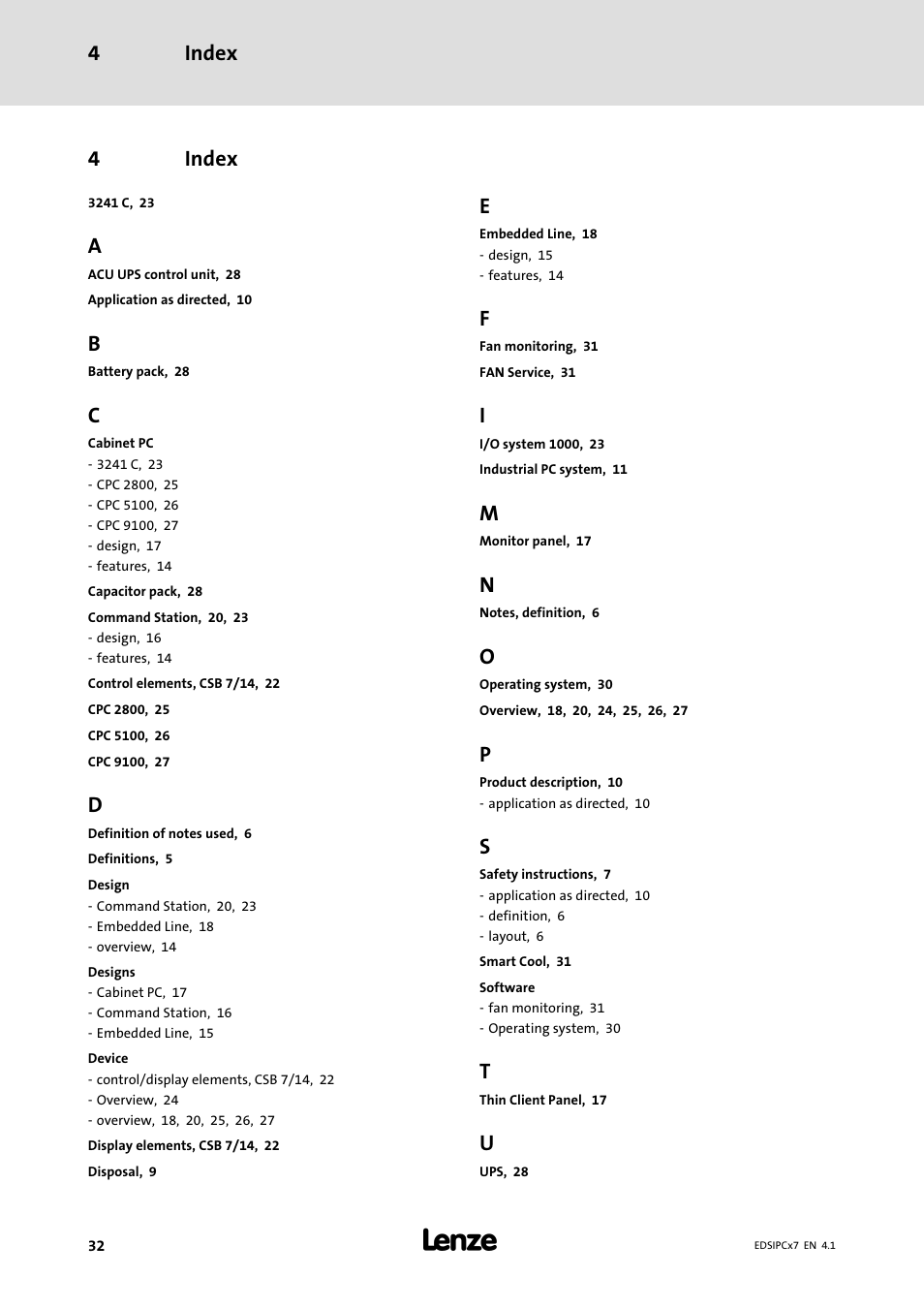 Index, Index 4, 4index | Lenze IPC Industrial PC System User Manual | Page 32 / 34