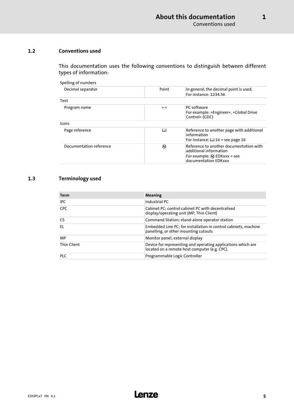Conventions used, Terminology used, About this documentation | Lenze IPC Industrial PC System User Manual | Page 5 / 34
