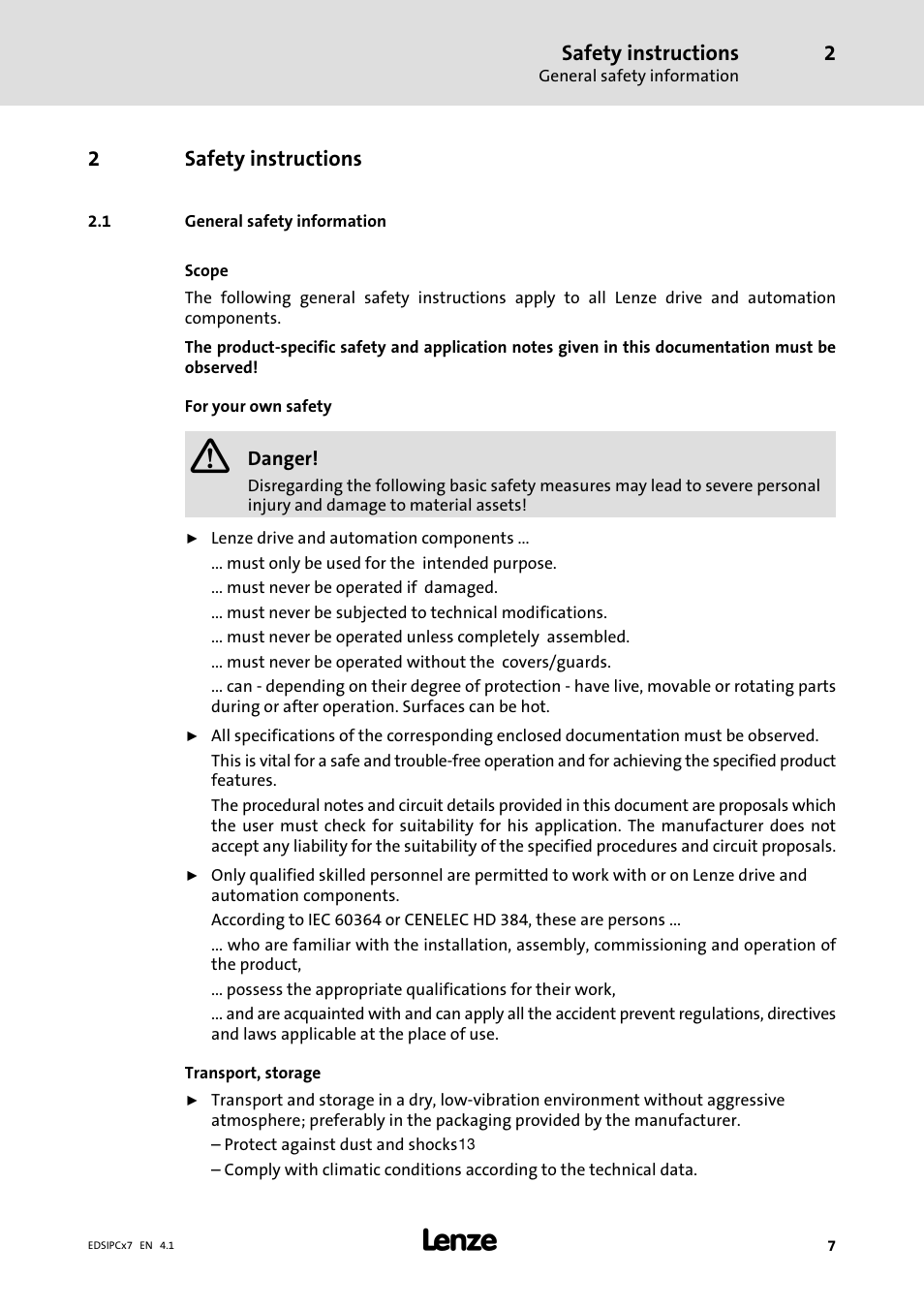 Safety instructions, General safety information | Lenze IPC Industrial PC System User Manual | Page 7 / 34