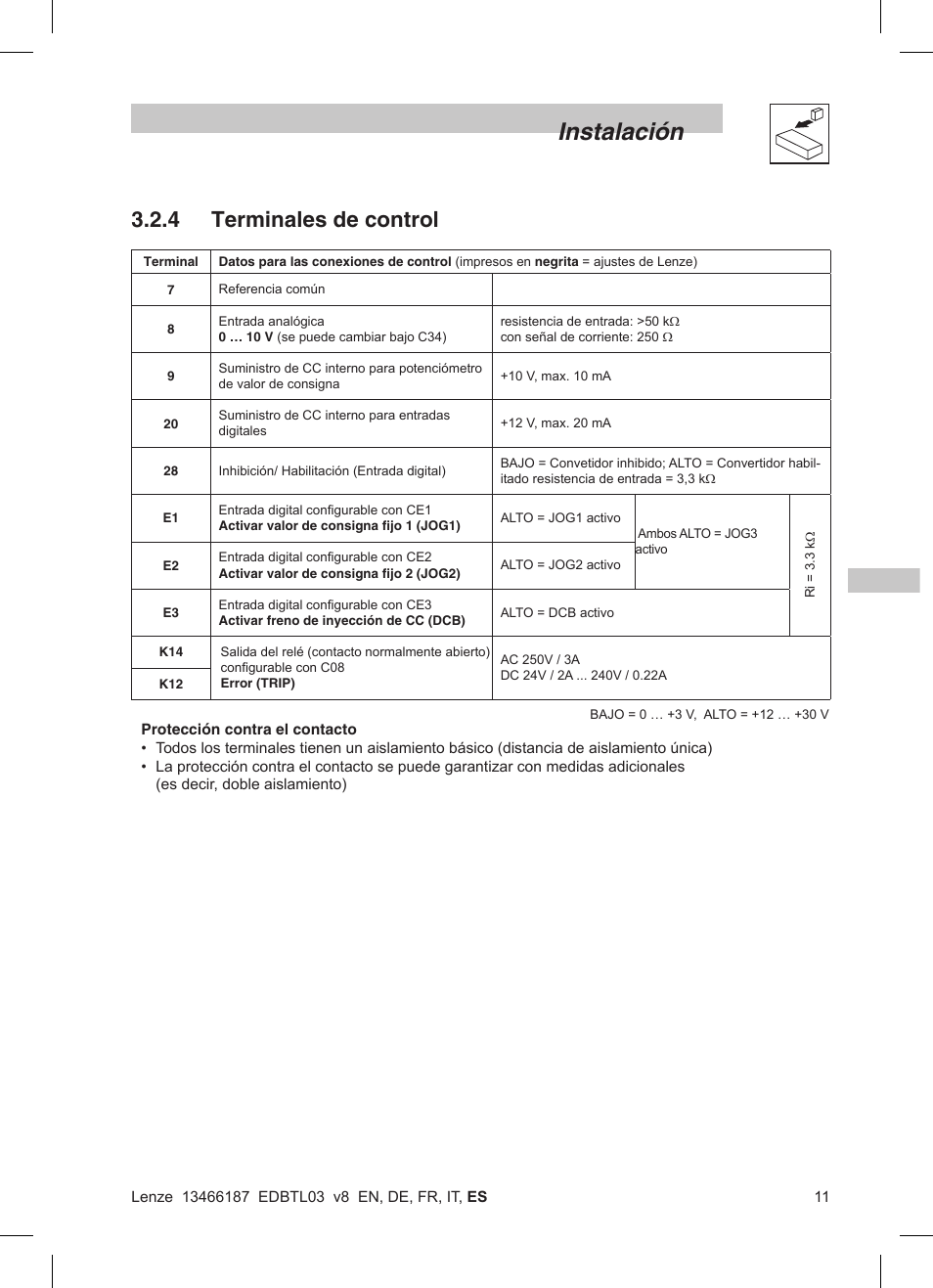 Instalación, 4 terminales de control | Lenze TML Flux Vector Drive 0.25kW-2.2kW User Manual | Page 109 / 124