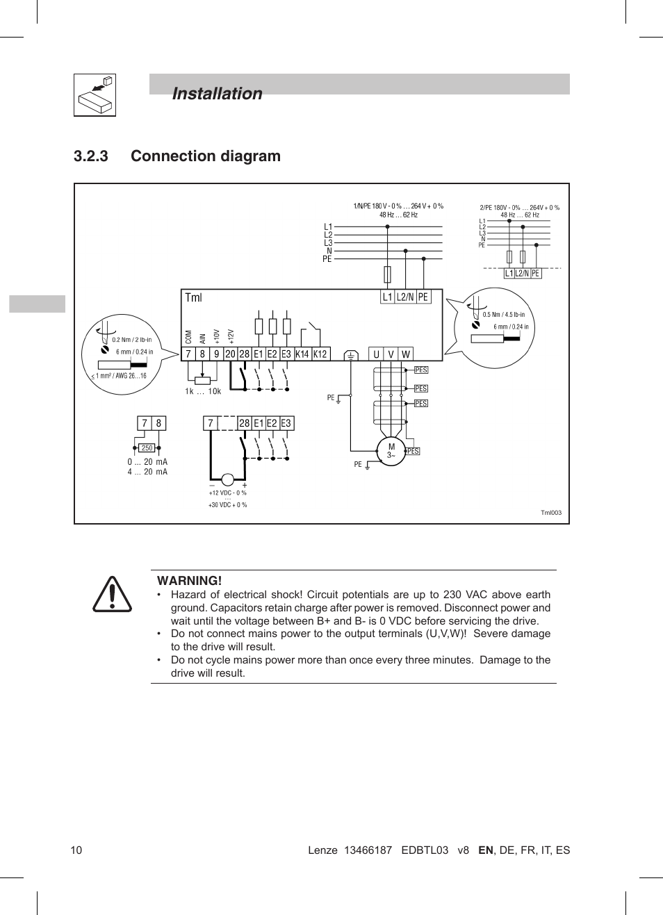 Installation, 3 connection diagram | Lenze TML Flux Vector Drive 0.25kW-2.2kW User Manual | Page 12 / 124