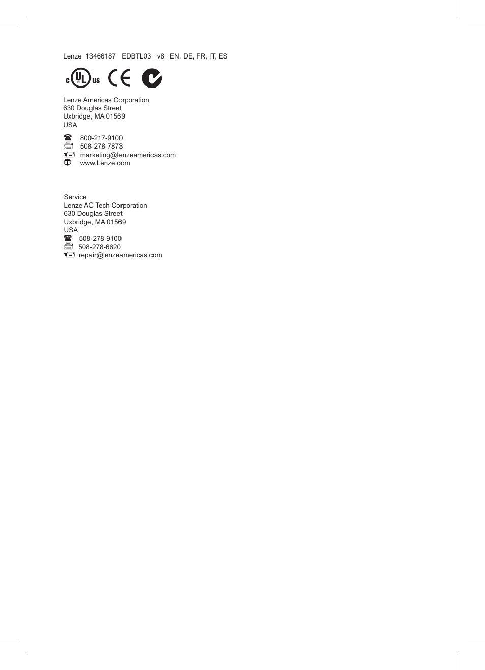 Lenze TML Flux Vector Drive 0.25kW-2.2kW User Manual | Page 124 / 124