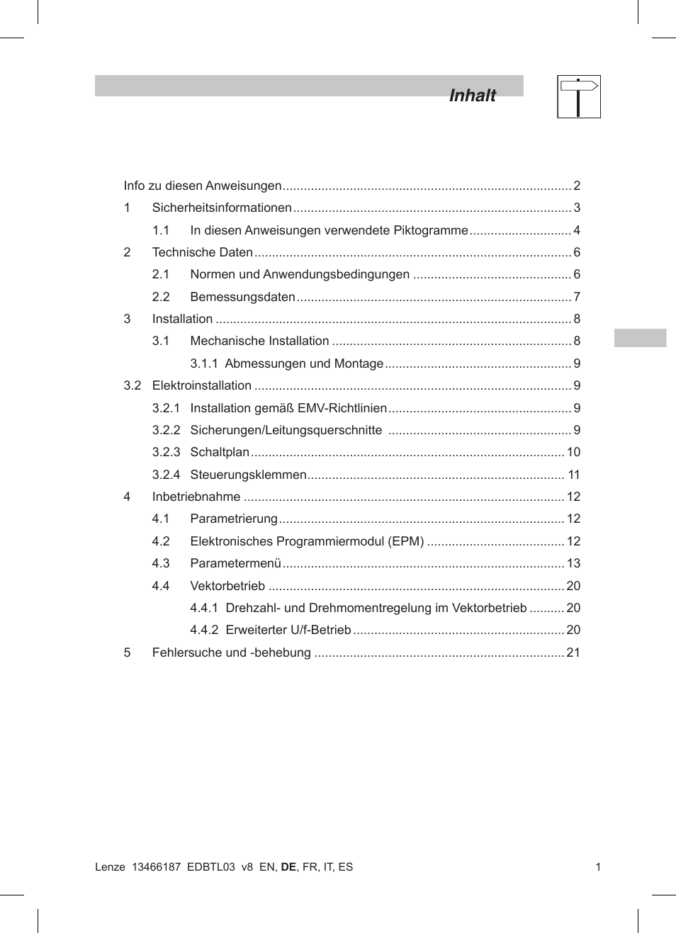 Inhalt | Lenze TML Flux Vector Drive 0.25kW-2.2kW User Manual | Page 27 / 124