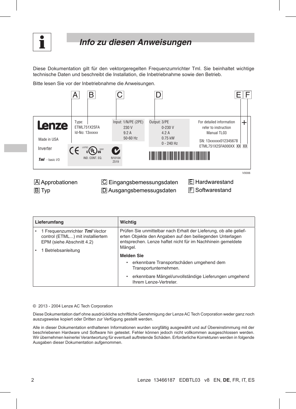Info zu diesen anweisungen | Lenze TML Flux Vector Drive 0.25kW-2.2kW User Manual | Page 28 / 124