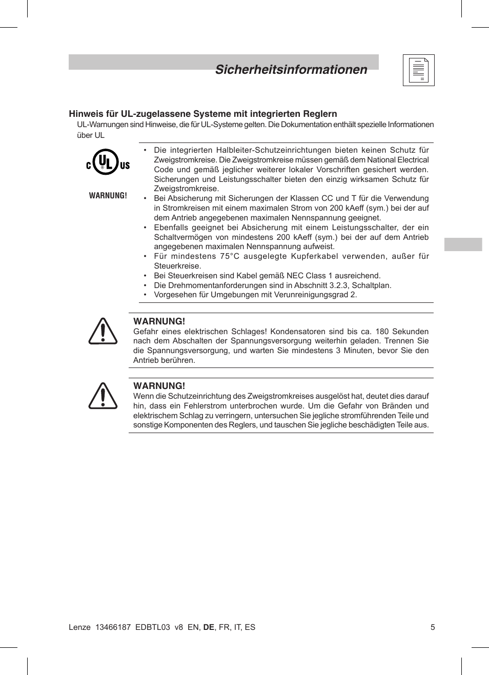 Sicherheitsinformationen | Lenze TML Flux Vector Drive 0.25kW-2.2kW User Manual | Page 31 / 124