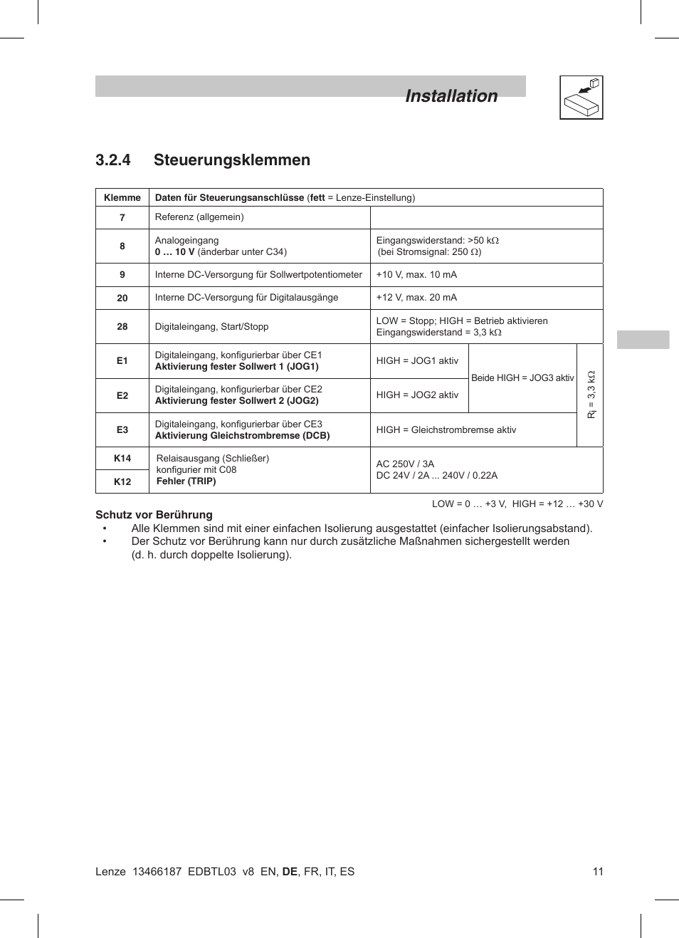 Installation, 4 steuerungsklemmen | Lenze TML Flux Vector Drive 0.25kW-2.2kW User Manual | Page 37 / 124
