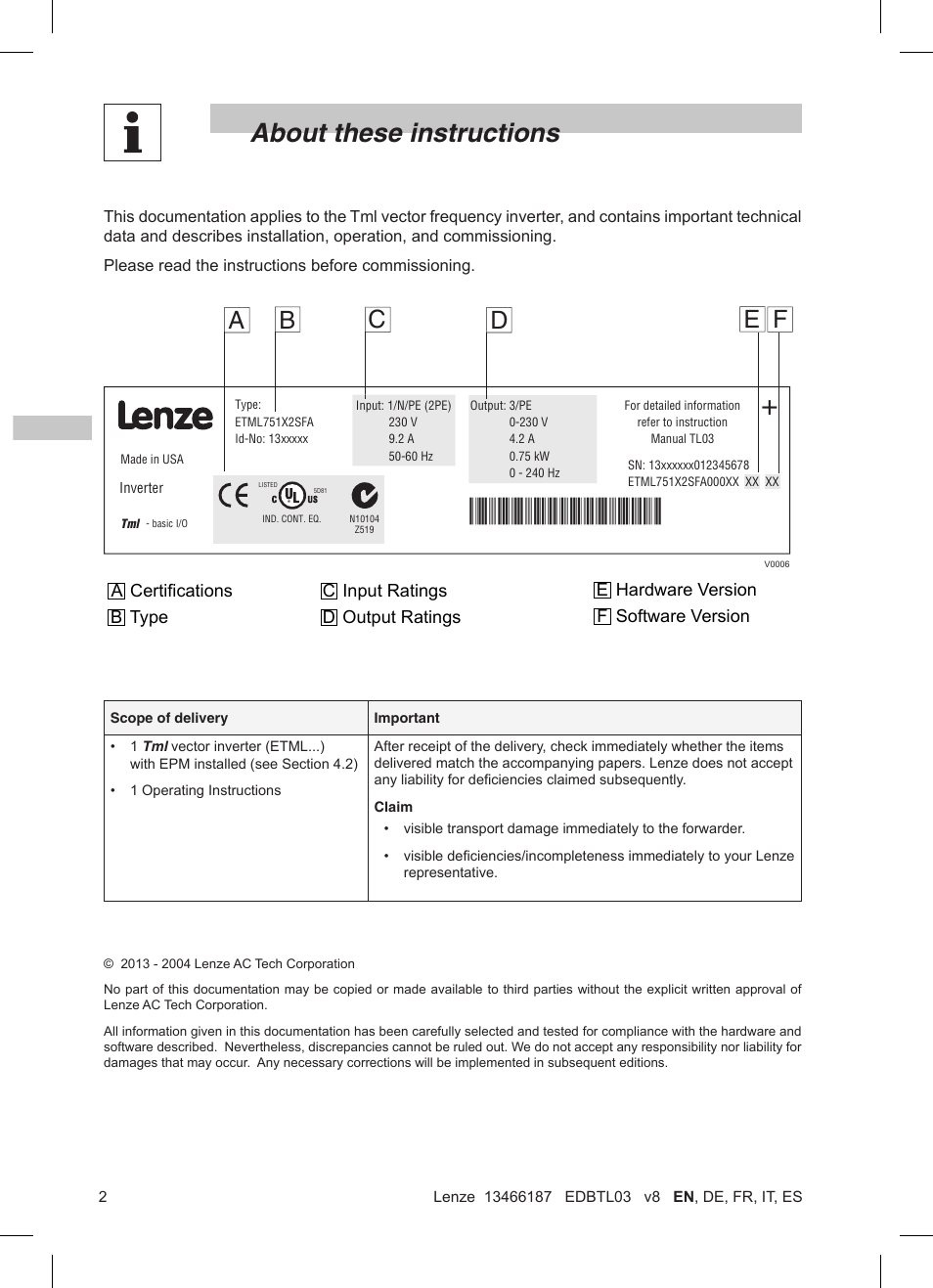 About these instructions | Lenze TML Flux Vector Drive 0.25kW-2.2kW User Manual | Page 4 / 124