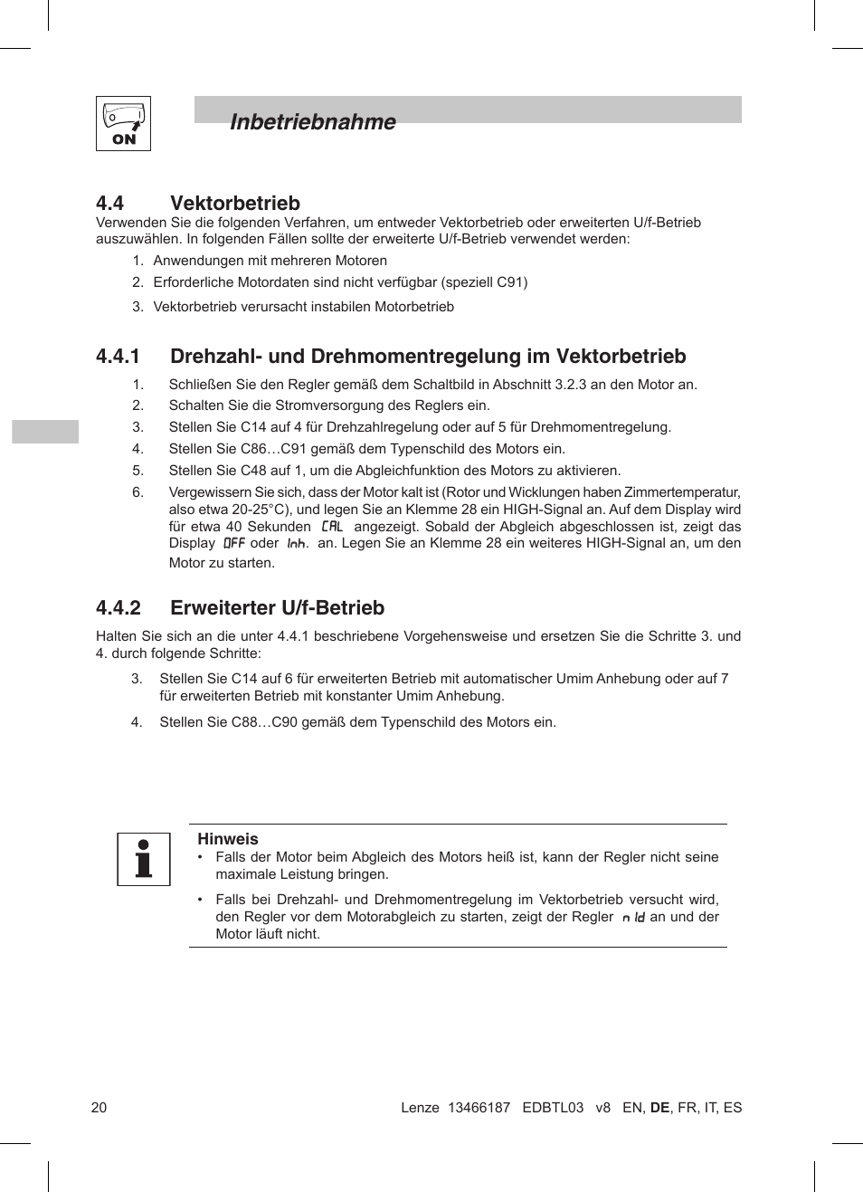 Inbetriebnahme, 4 vektorbetrieb, 2 erweiterter u/f-betrieb | Lenze TML Flux Vector Drive 0.25kW-2.2kW User Manual | Page 46 / 124