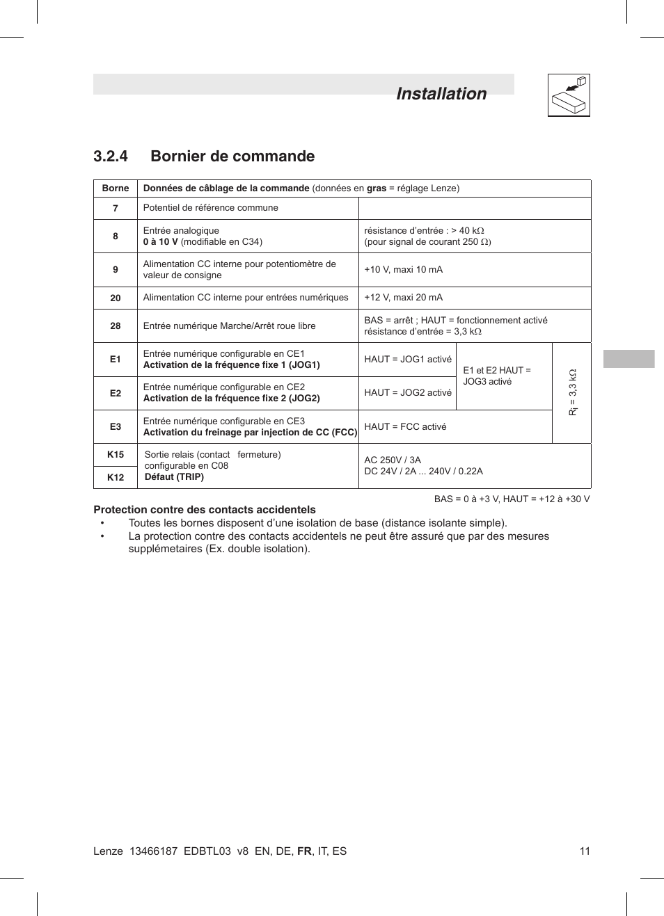 Installation, 4 bornier de commande | Lenze TML Flux Vector Drive 0.25kW-2.2kW User Manual | Page 61 / 124