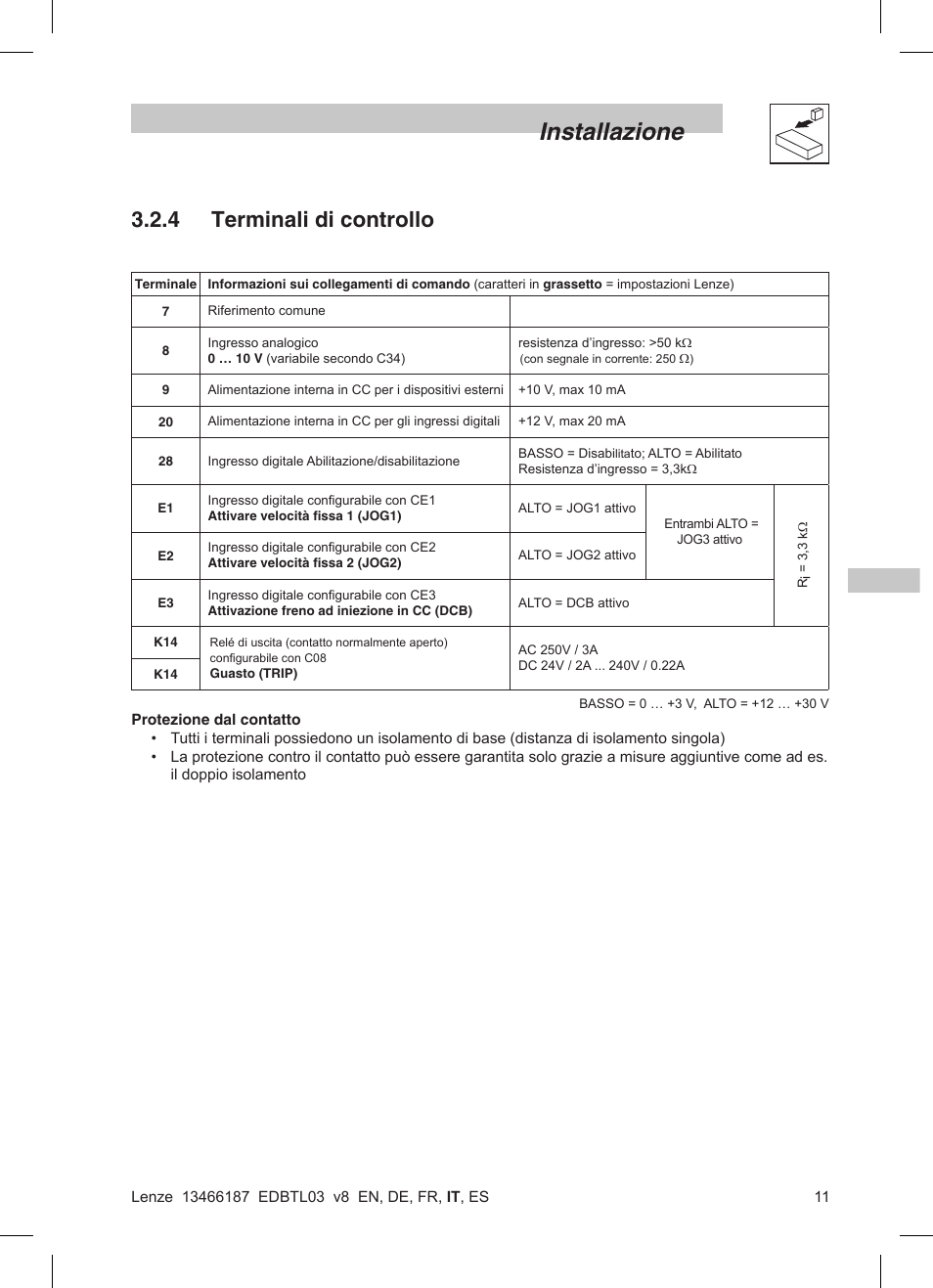 Installazione, 4 terminali di controllo | Lenze TML Flux Vector Drive 0.25kW-2.2kW User Manual | Page 85 / 124