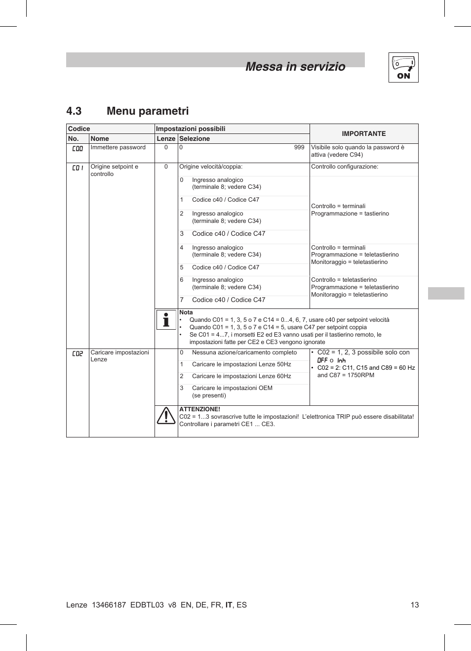 Messa in servizio, 3 menu parametri | Lenze TML Flux Vector Drive 0.25kW-2.2kW User Manual | Page 87 / 124