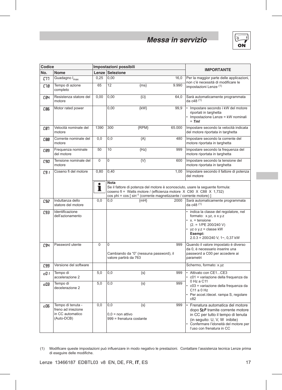 Messa in servizio | Lenze TML Flux Vector Drive 0.25kW-2.2kW User Manual | Page 91 / 124
