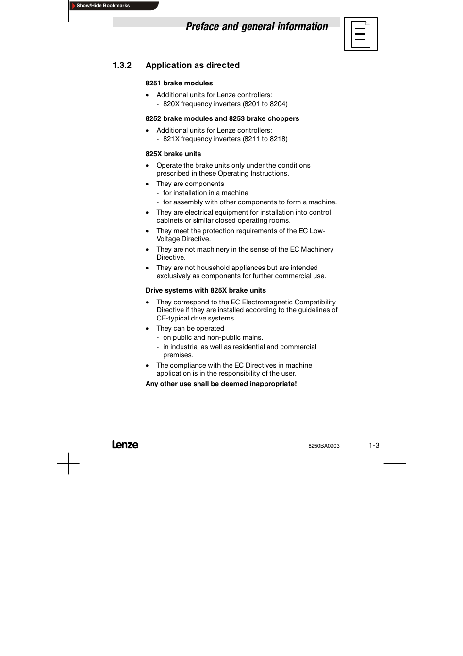 2 application as directed, Application as directed, Preface and general information | Lenze 8250 series Brake unit User Manual | Page 10 / 39