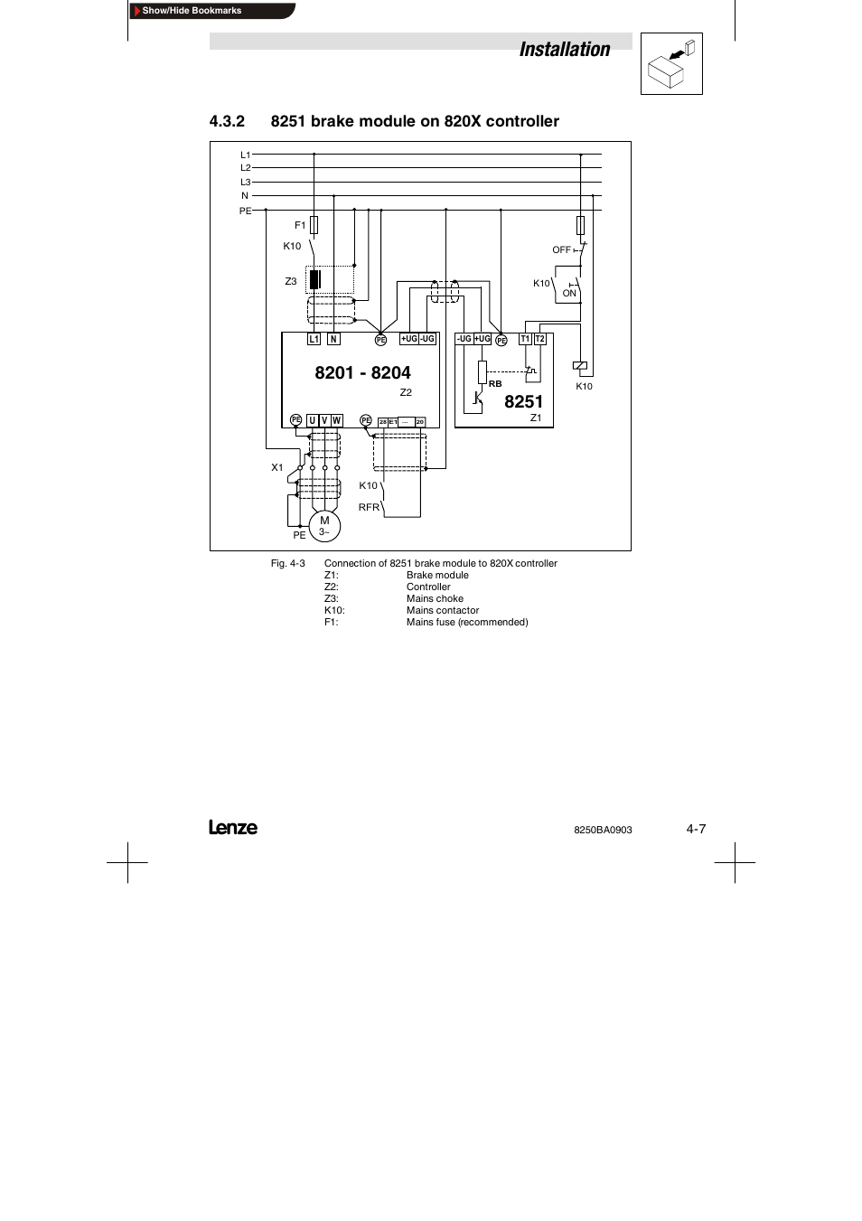 2 8251 brake module on 820x controller, 8251 brake module on 820x controller, Installation | Lenze 8250 series Brake unit User Manual | Page 26 / 39