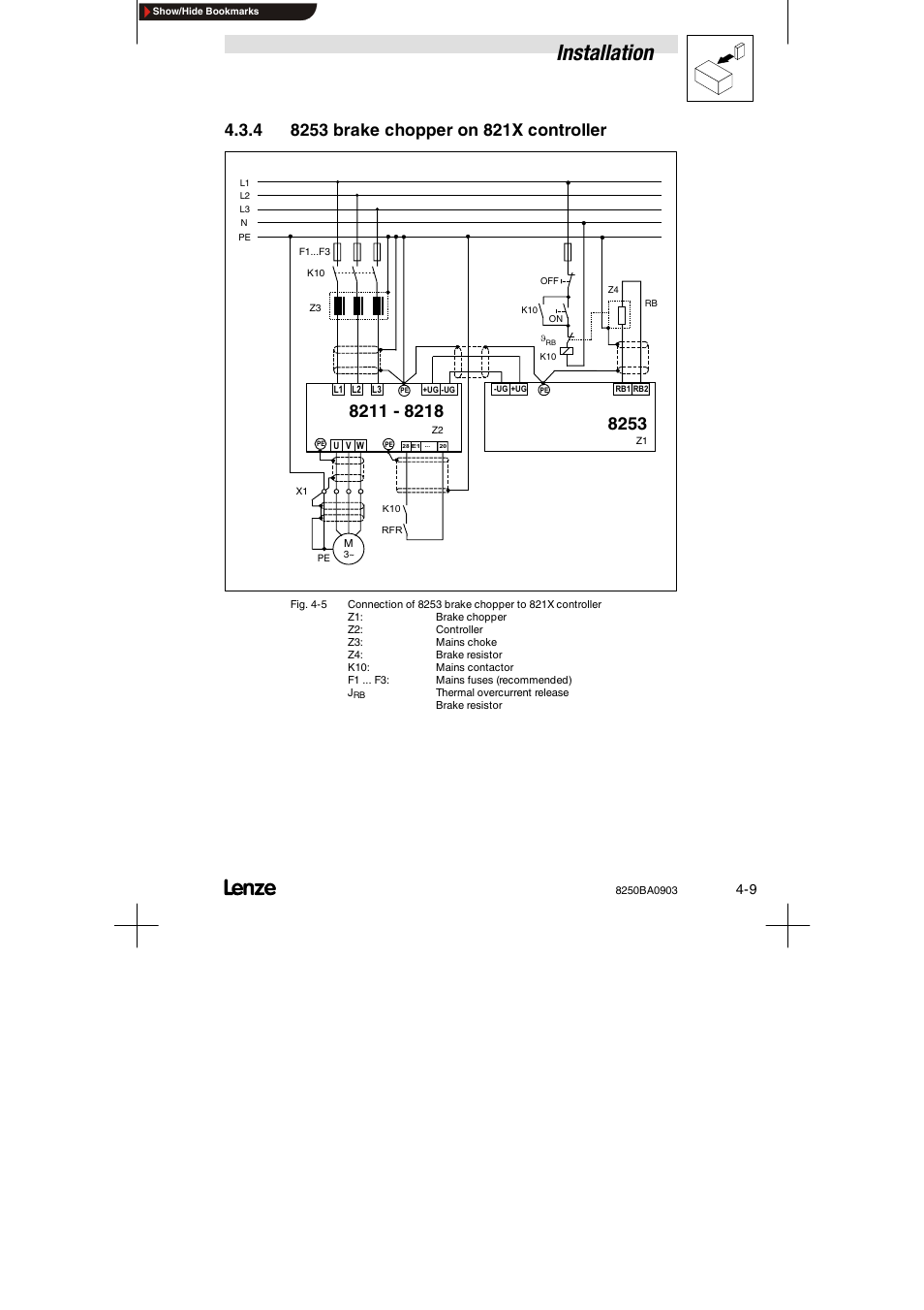 4 8253 brake chopper on 821x controller, 8253 brake chopper on 821x controller, Installation | Lenze 8250 series Brake unit User Manual | Page 28 / 39