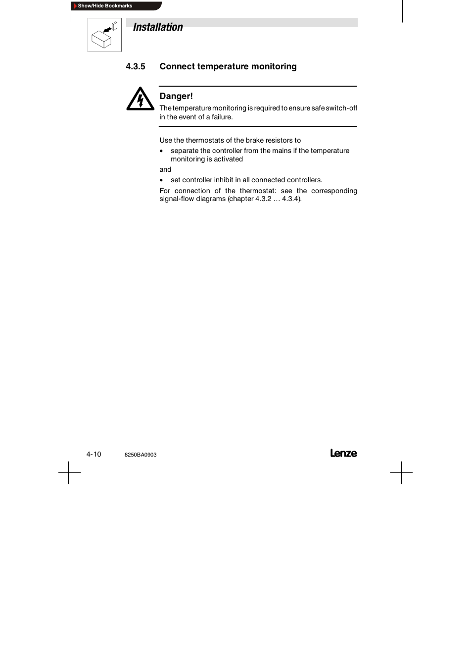 5 connect temperature monitoring, Connect temperature monitoring, Installation | Lenze 8250 series Brake unit User Manual | Page 29 / 39