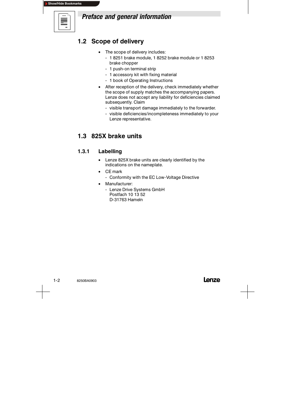 2 scope of delivery, 3 825x brake units, 1 labelling | Labelling, Preface and general information | Lenze 8250 series Brake unit User Manual | Page 9 / 39
