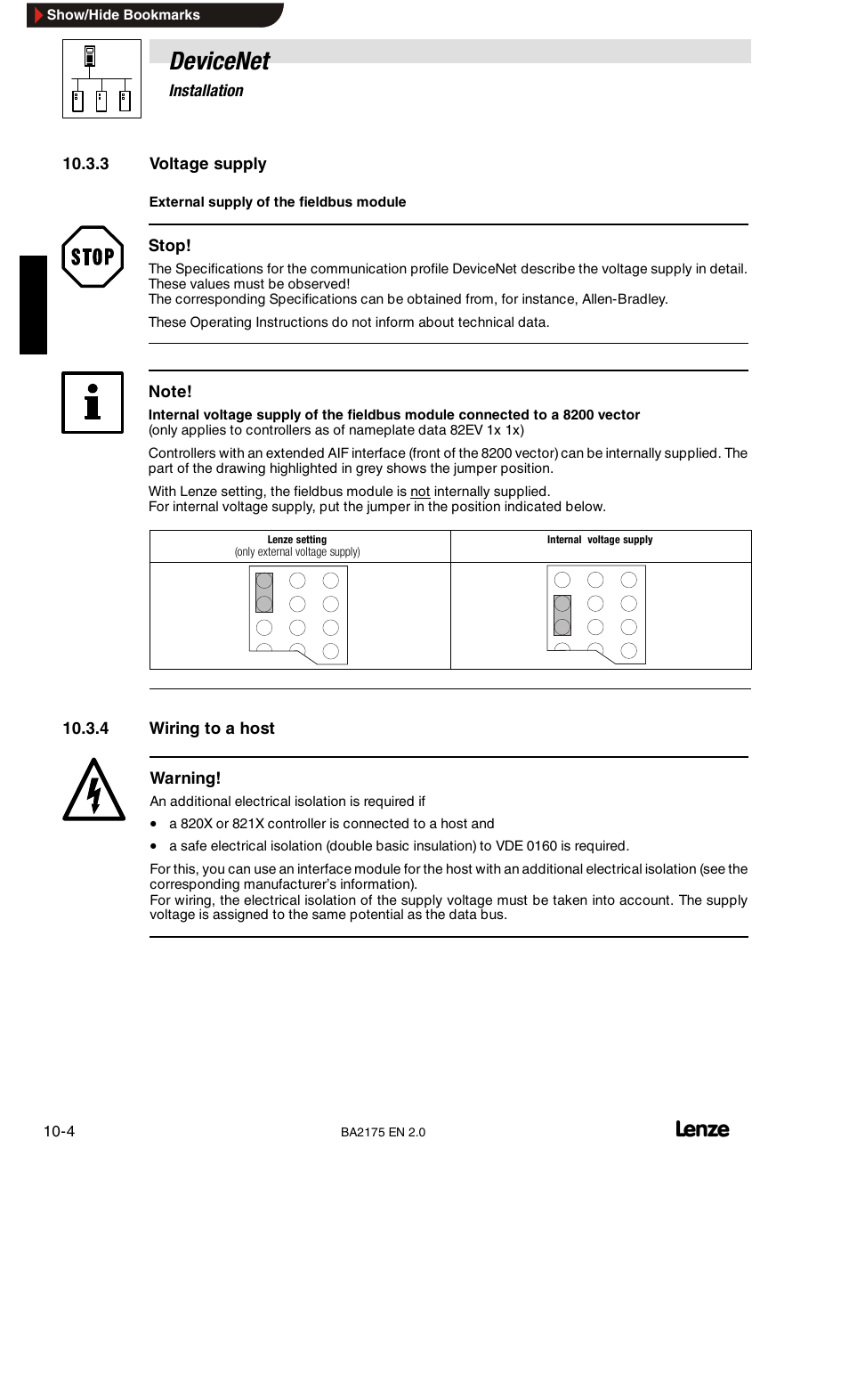 Devicenet | Lenze EMF2175IB User Manual | Page 102 / 152