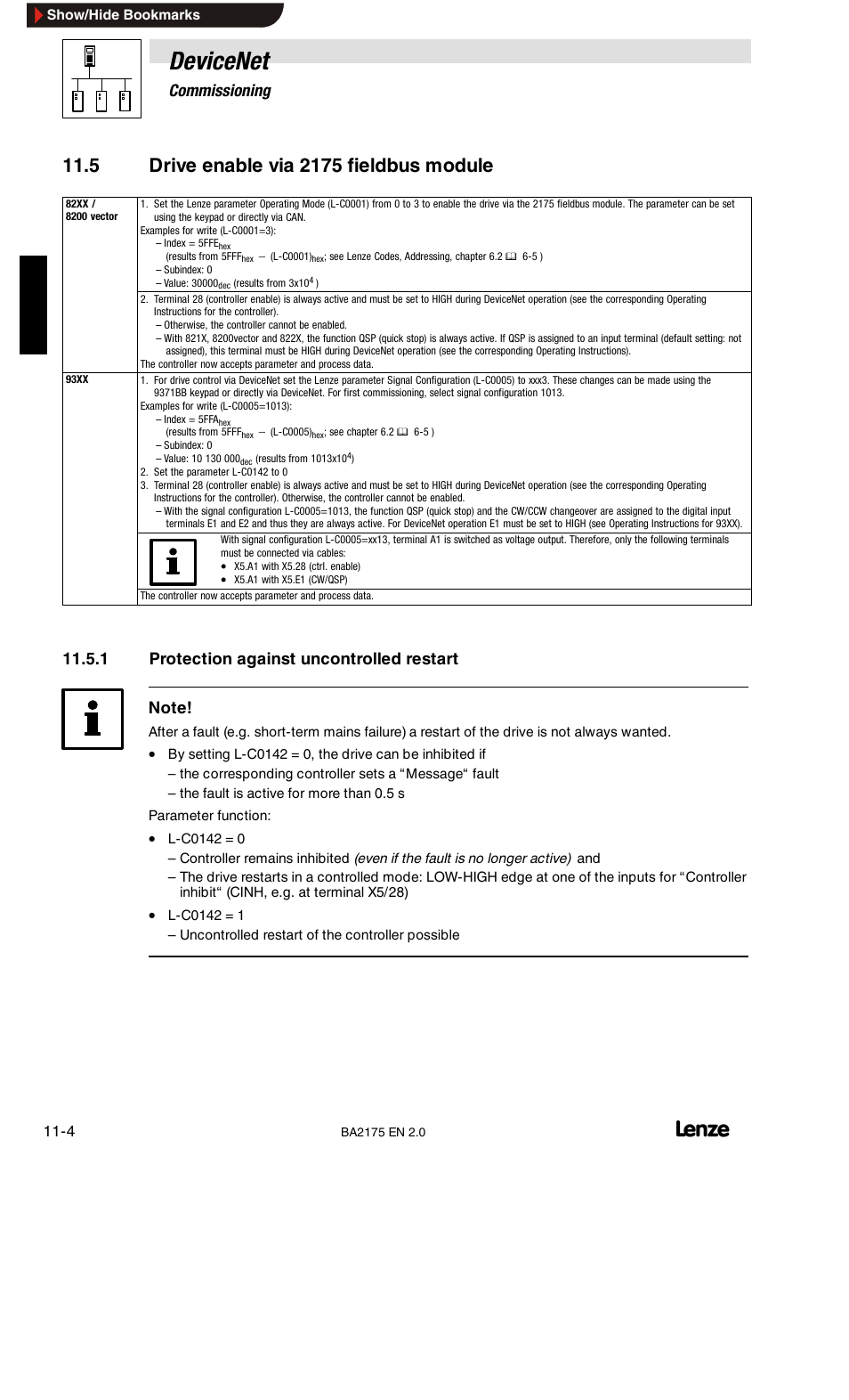 Devicenet, 11 commissioning | Lenze EMF2175IB User Manual | Page 110 / 152