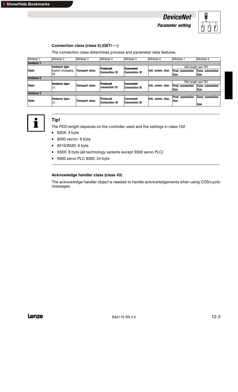 Devicenet, 12 parameter setting | Lenze EMF2175IB User Manual | Page 113 / 152