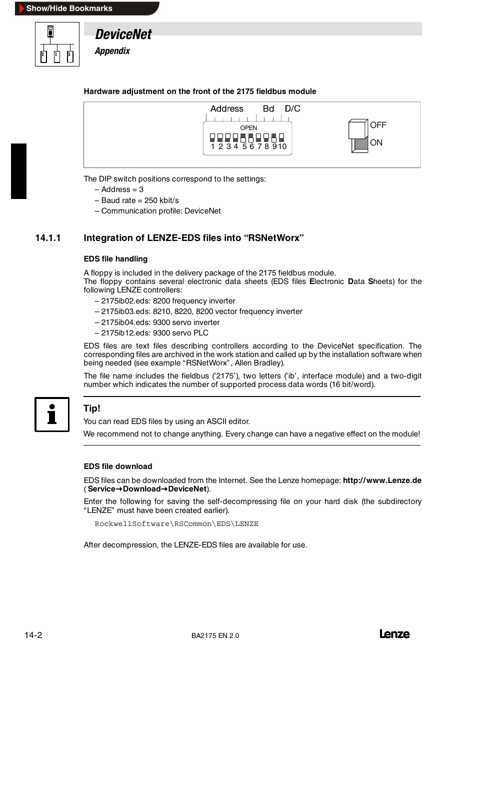 Devicenet | Lenze EMF2175IB User Manual | Page 122 / 152