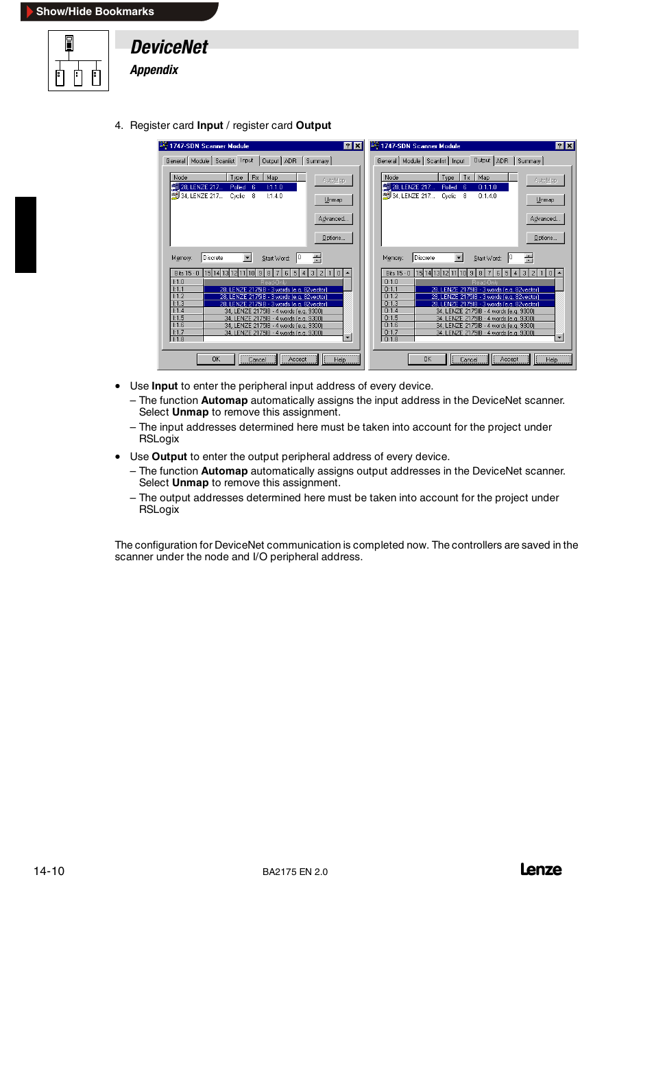 Devicenet | Lenze EMF2175IB User Manual | Page 130 / 152